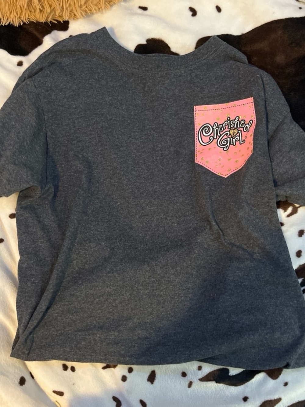 Cherished Girl Short Sleeve Pocket Tee - Charcoal with Pink Pocket